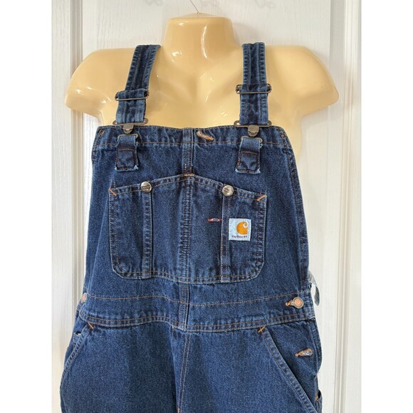 Carhartt 12x34 Denim Blue Jean Work Bib Carpenter Overalls WR007 HDK 6956 - Picture 2 of 9